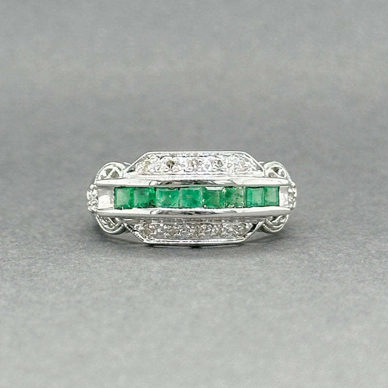 Estate 14K W Gold 0.40ctw Emerald & 0.07ctw Diamond Ring