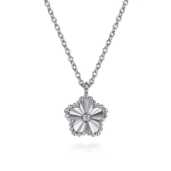 SS 0.01ct Dia Cut Diamond Flower Pendant Necklace