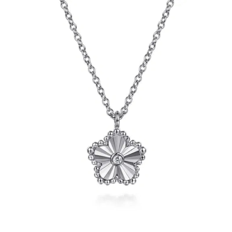 SS 0.01ct Dia Cut Diamond Flower Pendant Necklace