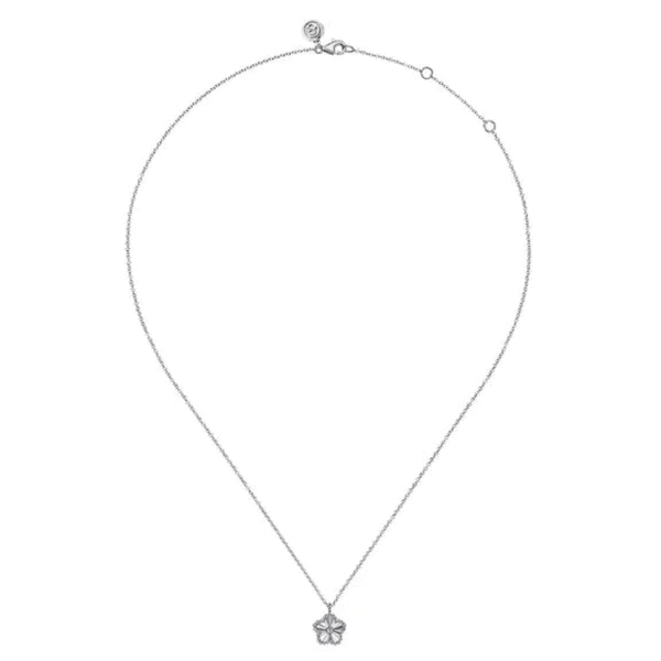SS 0.01ct Dia Cut Diamond Flower Pendant Necklace