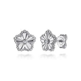 SS 0.03ctw Diamond Beaded Frame Flower Dia Cut Stud Earrings