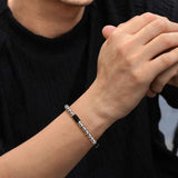 SS Men's 8" 6mm Ball and Onyx Cylinder Beaded Bracelet