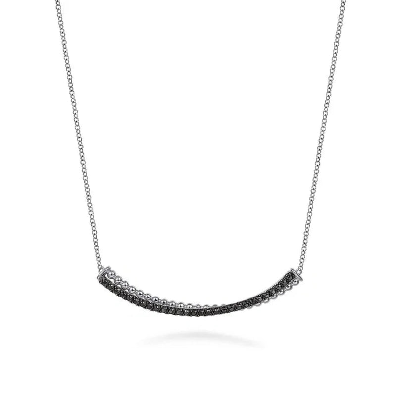 SS 0.12ctw Black Spinel Beaded Bar Necklace