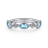 SS 0.81ctw 3 Oval Bezel Set Blue Topaz Ring