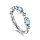SS 0.81ctw 3 Oval Bezel Set Blue Topaz Ring