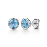 SS 2.03ctw 7.5mm Round Bezel Set Blue Topaz Stud Earrings