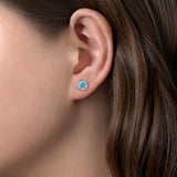 SS 2.03ctw 7.5mm Round Bezel Set Blue Topaz Stud Earrings