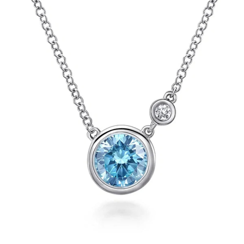 Collier avec topaze bleue SS 0,90 ct et diamants 0,02 ct