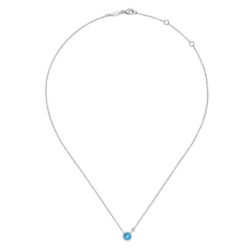 Collier avec topaze bleue SS 0,90 ct et diamants 0,02 ct