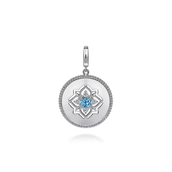 SS 24mm 0.47ctw Blue Topaz and 0.29ctw White Sapphire Medallion Pendant