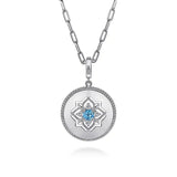 SS 24mm 0.47ctw Blue Topaz and 0.29ctw White Sapphire Medallion Pendant