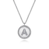 SS 0.05ctw 17.5" Round Beaded Edge Pendant with Diamond Initial 'A'