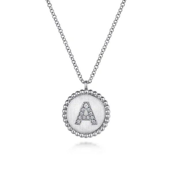 SS 0.05ctw 17.5" Round Beaded Edge Pendant with Diamond Initial 'A'
