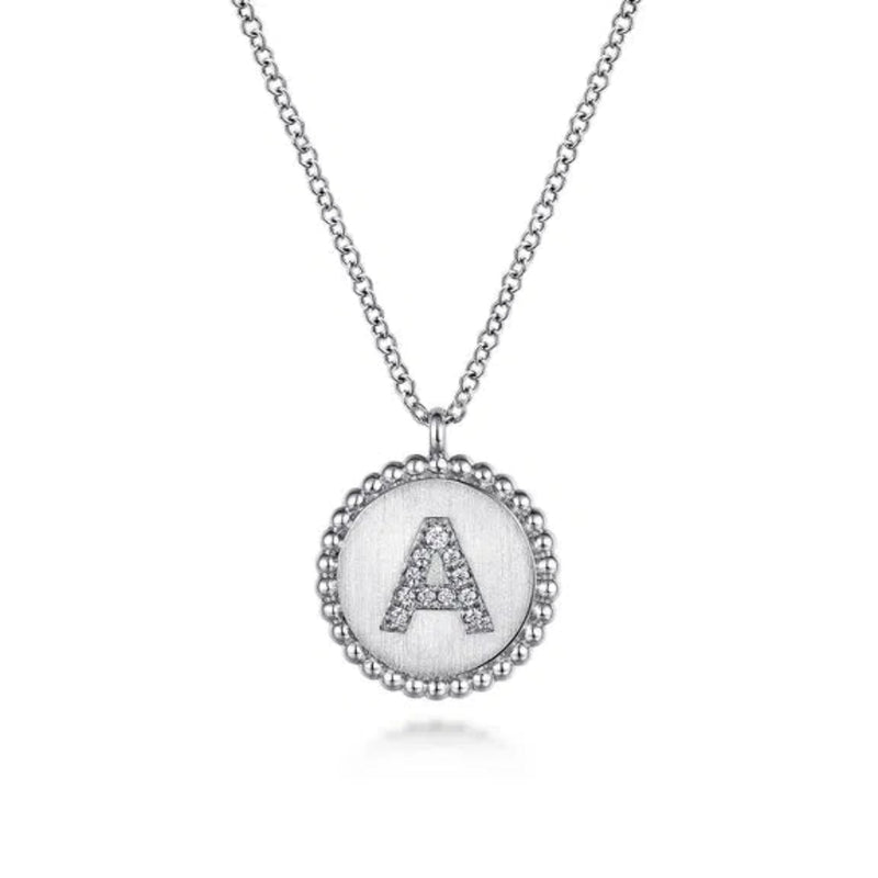 SS 0.05ctw 17.5" Round Beaded Edge Pendant with Diamond Initial 'A'