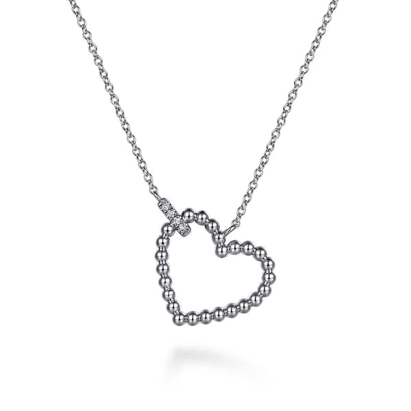 SS 0.02ctw 17.5" Beaded Heart Necklace