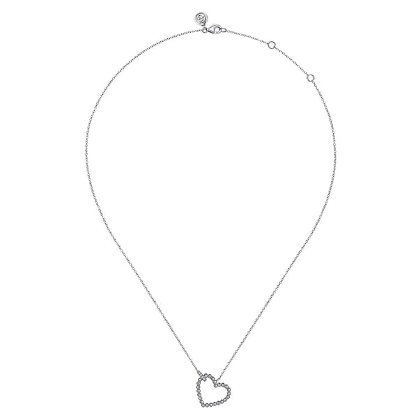SS 0.02ctw 17.5" Beaded Heart Necklace