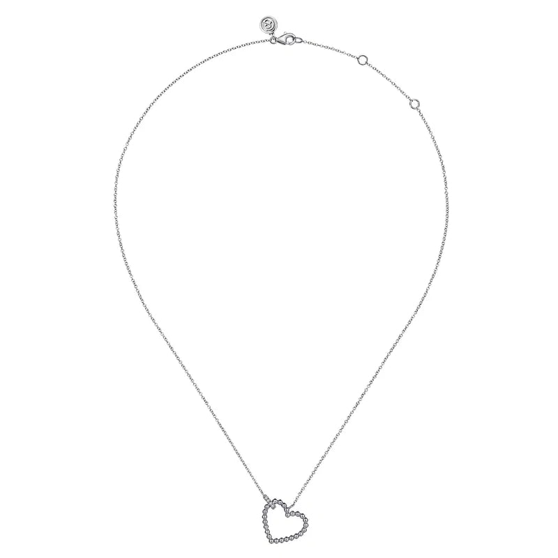 SS 0.02ctw 17.5" Beaded Heart Necklace