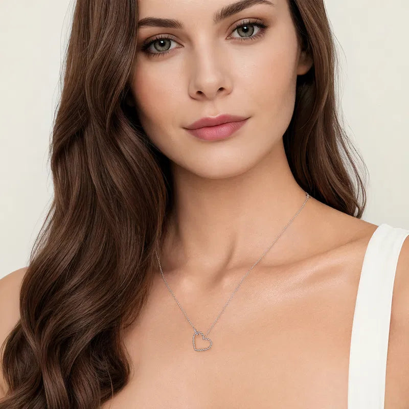 SS 0.02ctw 17.5" Beaded Heart Necklace