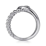 SS  Interlocking Wide Band Beaded Ring