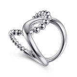 SS  Interlocking Wide Band Beaded Ring