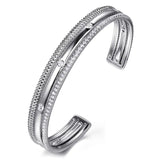 SS 1.64ctw White Sapphire Multi Row Cuff Bracelet