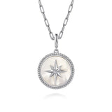 SS 0.08ct Mother of Pearl and Sapphire Medallion Pendant