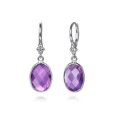SS 12.58ctw Oval Bezel Set Amethyst Drop Earrings
