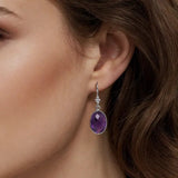 SS 12.58ctw Oval Bezel Set Amethyst Drop Earrings