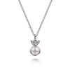 SS Round Pearl and 0.02ct Diamond Pendant Necklace