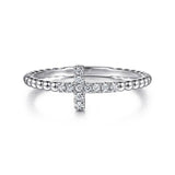 SS 0.07ctw Diamond Beaded Cross Ring