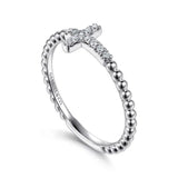 SS 0.07ctw Diamond Beaded Cross Ring