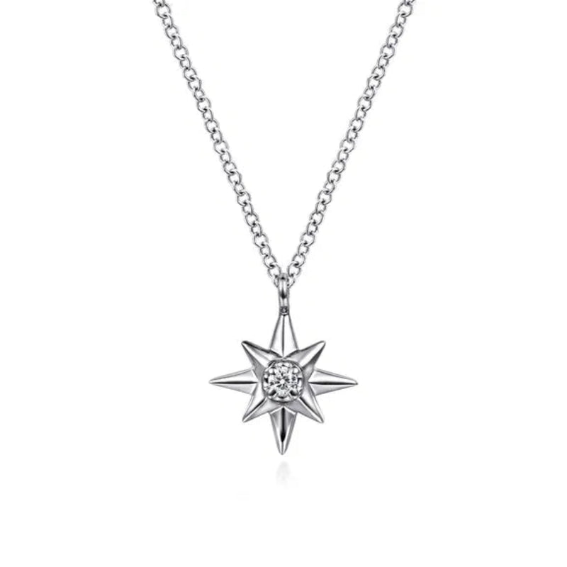 SS 0.03ctw Dainty Diamond Starburst Pendant Necklace