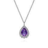SS 1.33ct Amethyst Pear Shape Beaded Frame Pendant