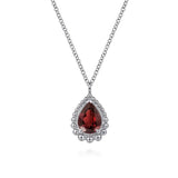 SS Pear Shape 1.33ct Garnet Pendant with Beaded Frame