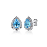 SS Swiss Blue Topaz Pear Shape Beaded Frame Earrings