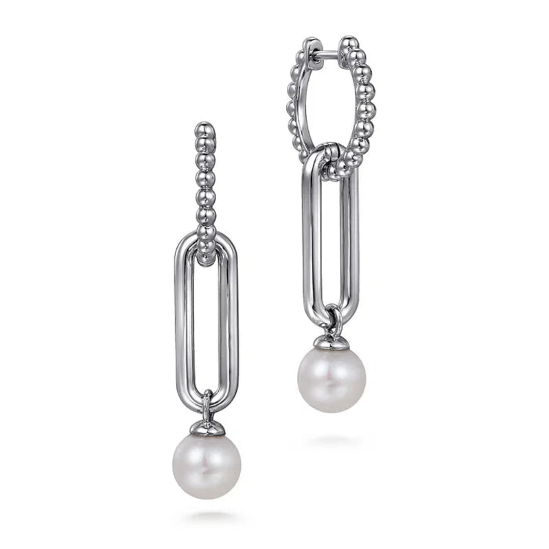 SS Pearl Drop Beaded Paperclip Earrings