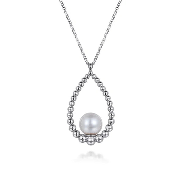 SS 17.5" Teardrop Beaded Pearl Pendant Necklace