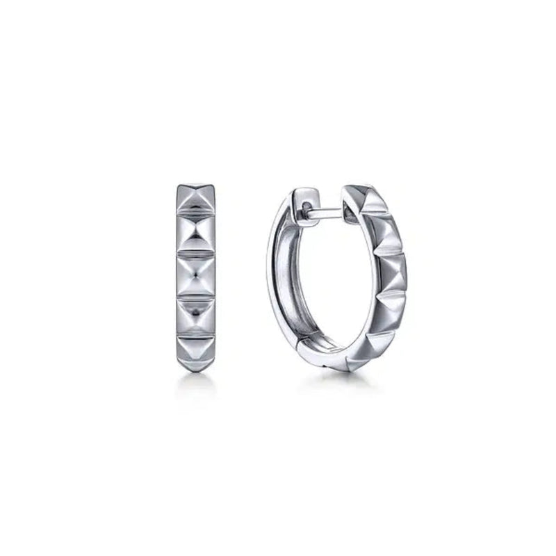 14K W Gold 15mm Grommet Pattern Huggie Earrings