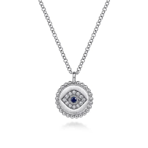 SS 0.04ctw Diamond and 0.02ctw Sapphire Eye Disc Pendant