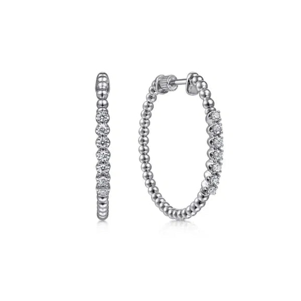 SS 0.38ctw White Sapphire 29mm Beaded Hoop Earrings