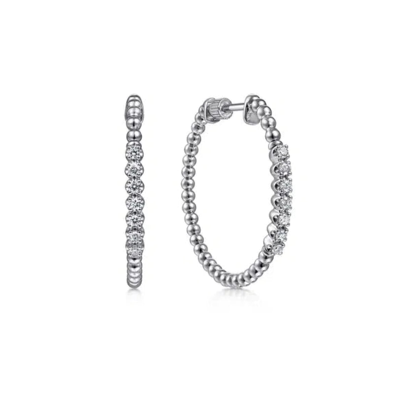 SS 0.38ctw White Sapphire 29mm Beaded Hoop Earrings