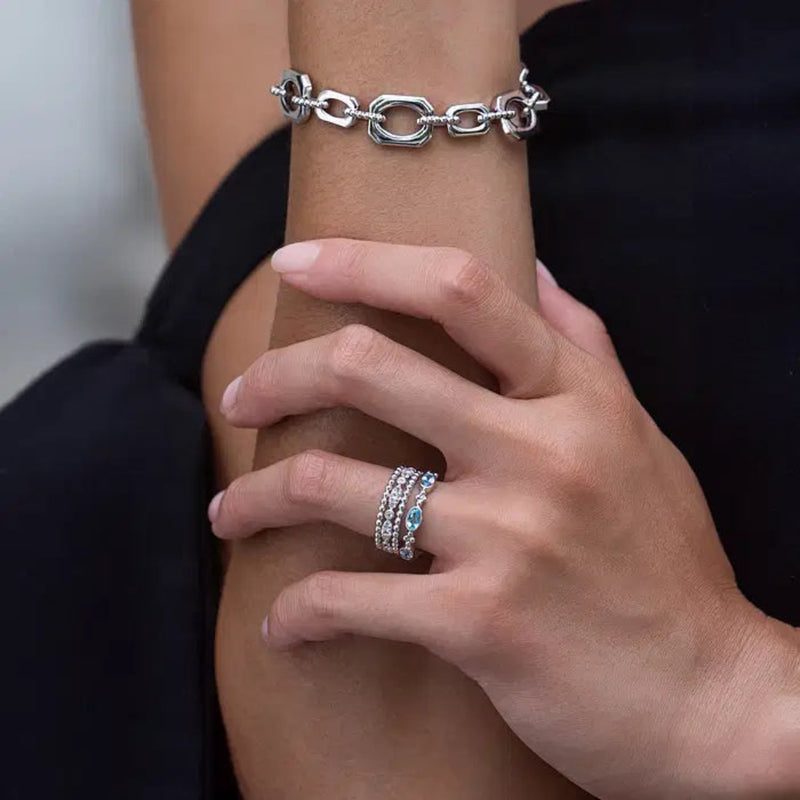 SS White Sapphire Beaded Ring