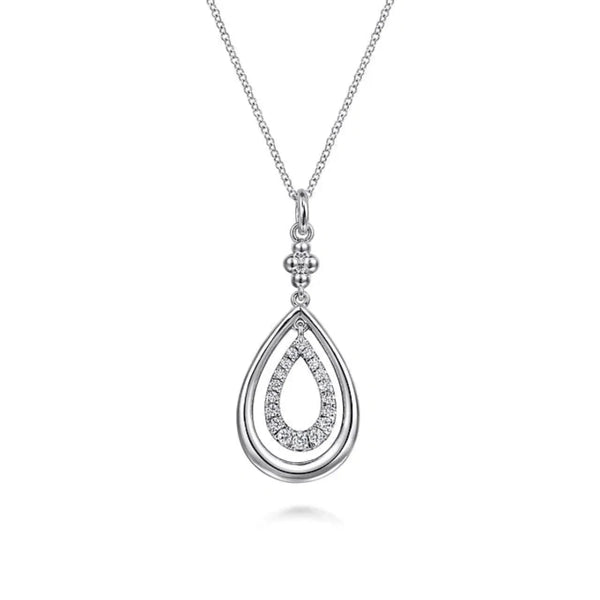 SS 0.35ctw Teardrop White Sapphire Beaded Pendant