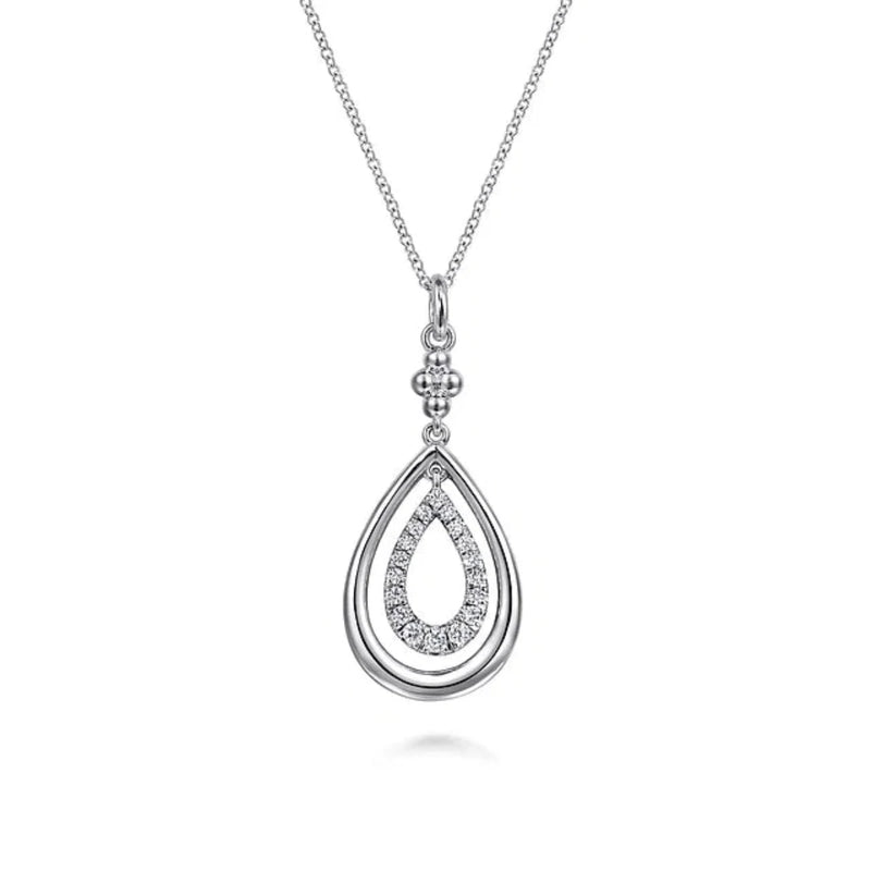 SS 0.35ctw Teardrop White Sapphire Beaded Pendant