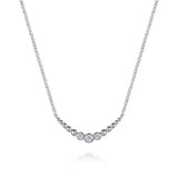 SS 0.11ctw White Sapphire Graduating Beaded Bar Necklace