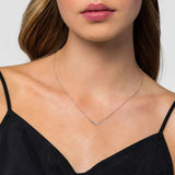 SS 0.11ctw White Sapphire Graduating Beaded Bar Necklace