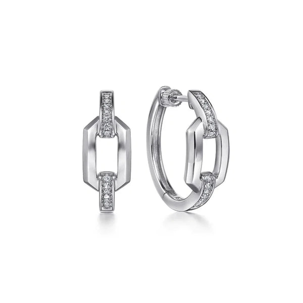 SS 20mm 0.16ctw White Sapphire Link Hoop Earrings