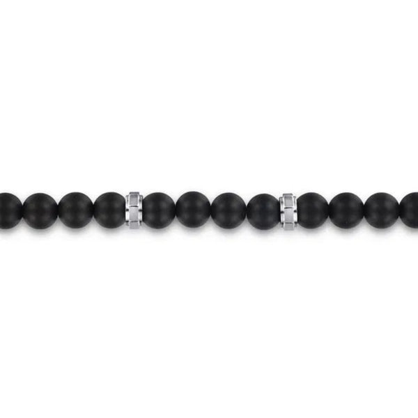 SS Men's 8.5" 6mm Black Titanium Bead with Faceted Rondels Bracelet