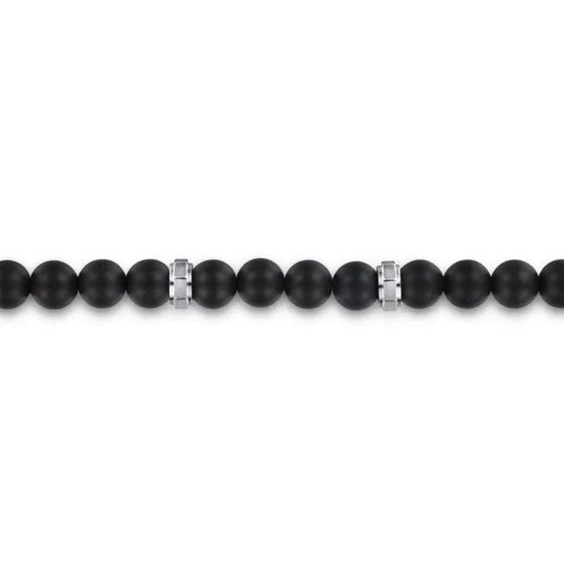 SS Men's 8.5" 6mm Black Titanium Bead with Faceted Rondels Bracelet