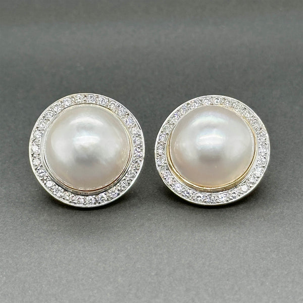Estate 14K Y Gold Mabe Pearl & 1.40ctw Diamond Button Earrings